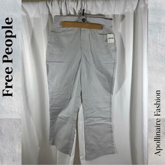 Free People Florence cropped Railroad pants Navy white striped Size Medium NWT - Picture 5 of 6